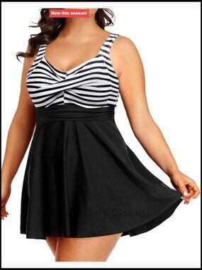 Plus Size One Piece Swimdress Tummy Control with Adjustable Straps